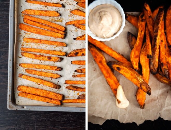 crispy baked yam fries with chipotle aioli.