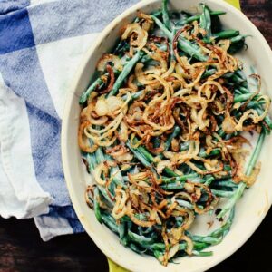 Green bean casserole with fried onions.