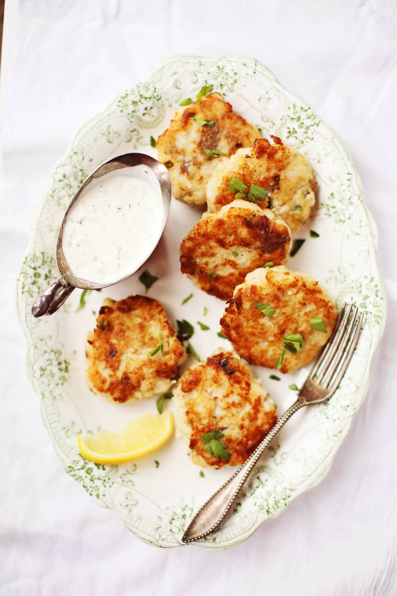 close up of homemade fish cakes made with cod and leftover potato