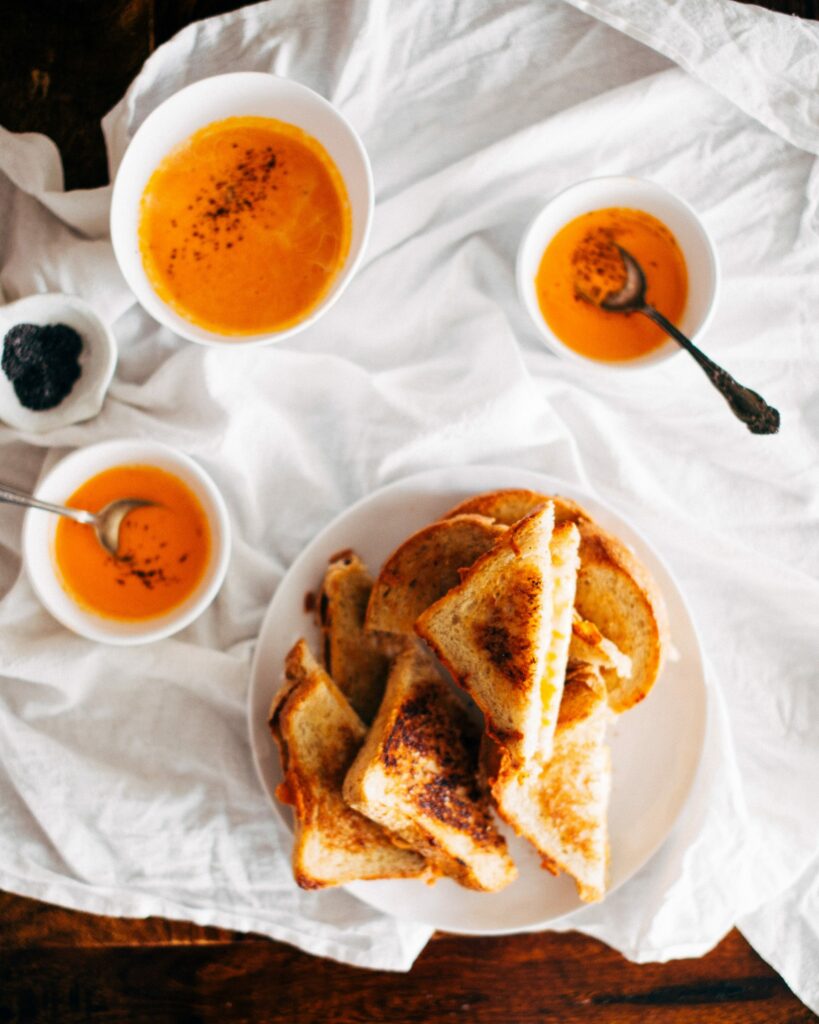 grilled cheese served with tomato soup