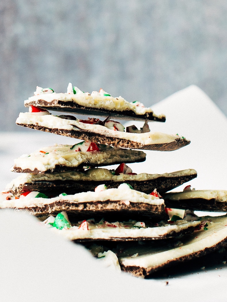 stack of pieces of candy cane bark