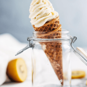 homemade kiwi frozen yogurt in a cone