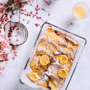 Baked Christmas Morning French Toast Casserole in pan.