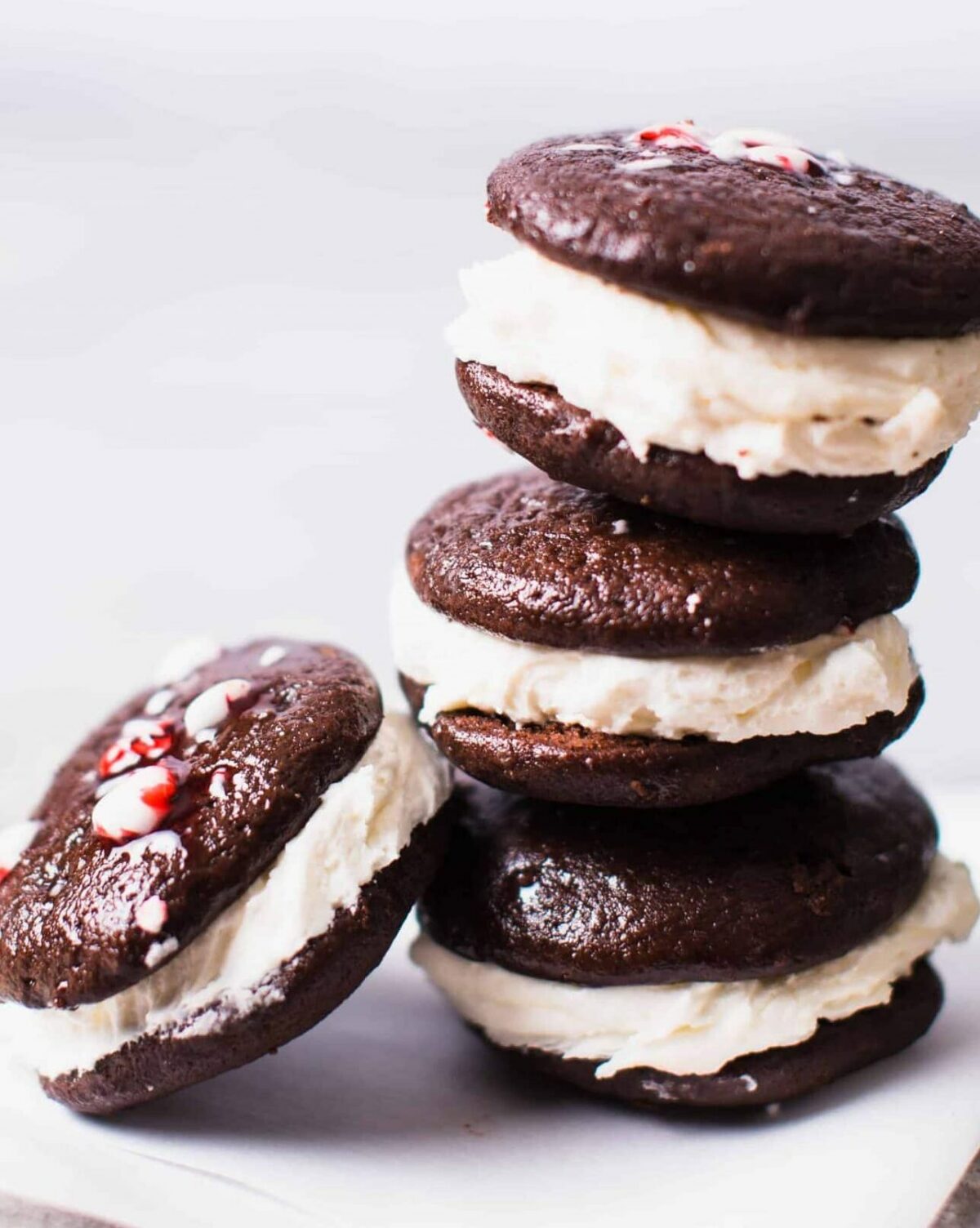 A stack of peppermint whoopie pies.