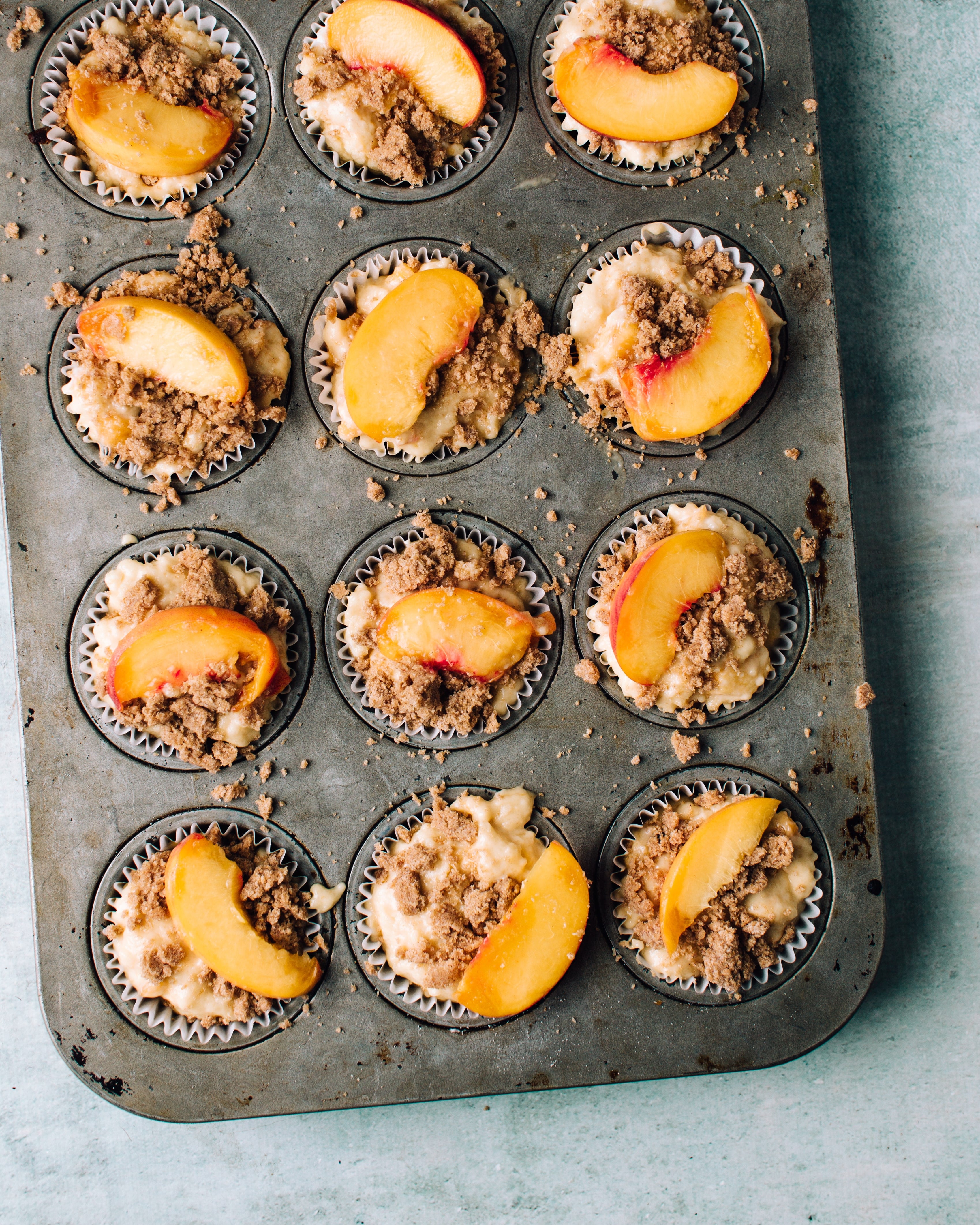 peach cobbler muffins before being baked