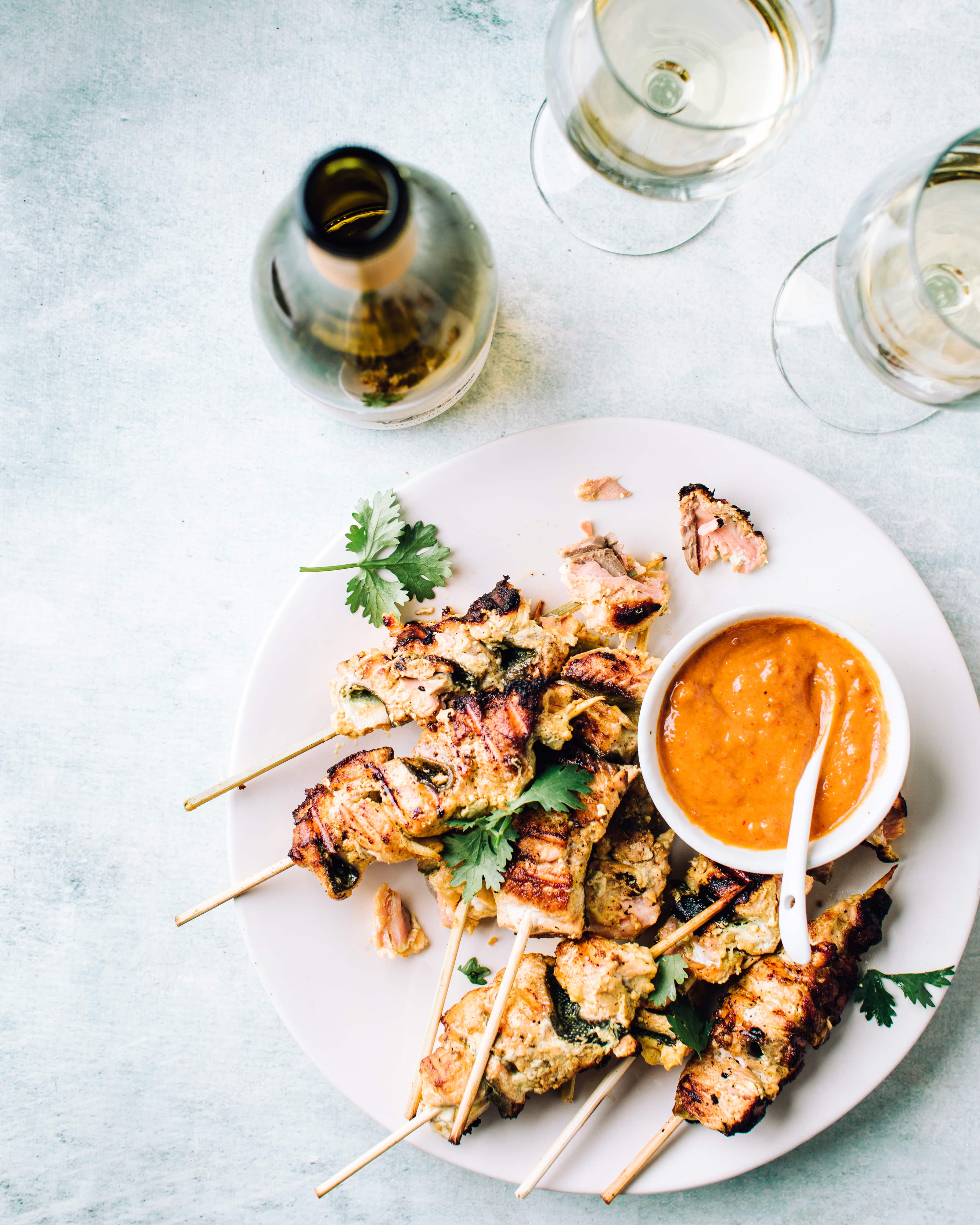 Grilled Coconut Salmon Skewers with Peanut Sauce | Foodess Recipes