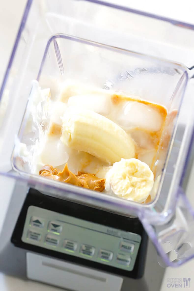 peanut butter and banana in a blender