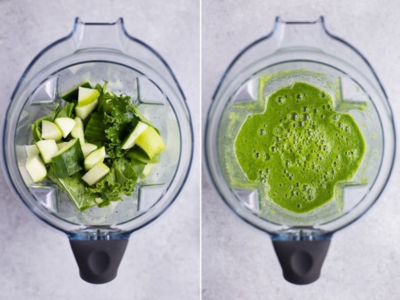 kale apples and cucumber in a blender