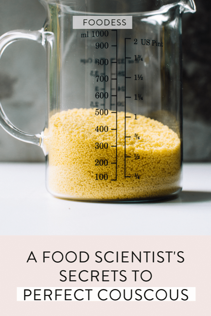 raw couscous in measuring cup