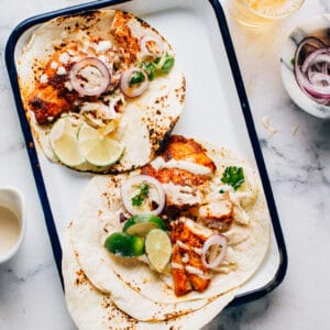 Spicy Fish Tacos with Lime Crema | Foodess