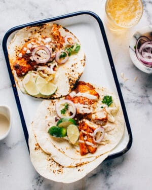 Spicy Fish Tacos with Lime Crema | Foodess