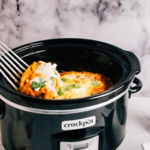 Serving Chicken Enchiladas in Crockpot Slow Cooker