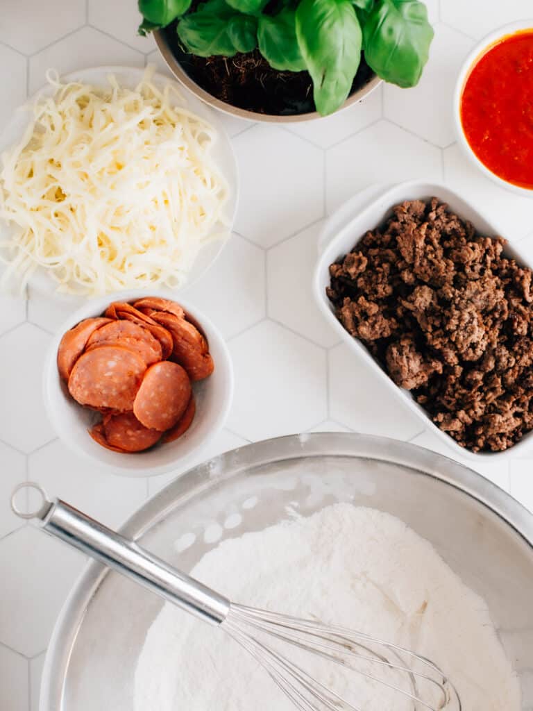 Ingredients for biscuit dough pizza