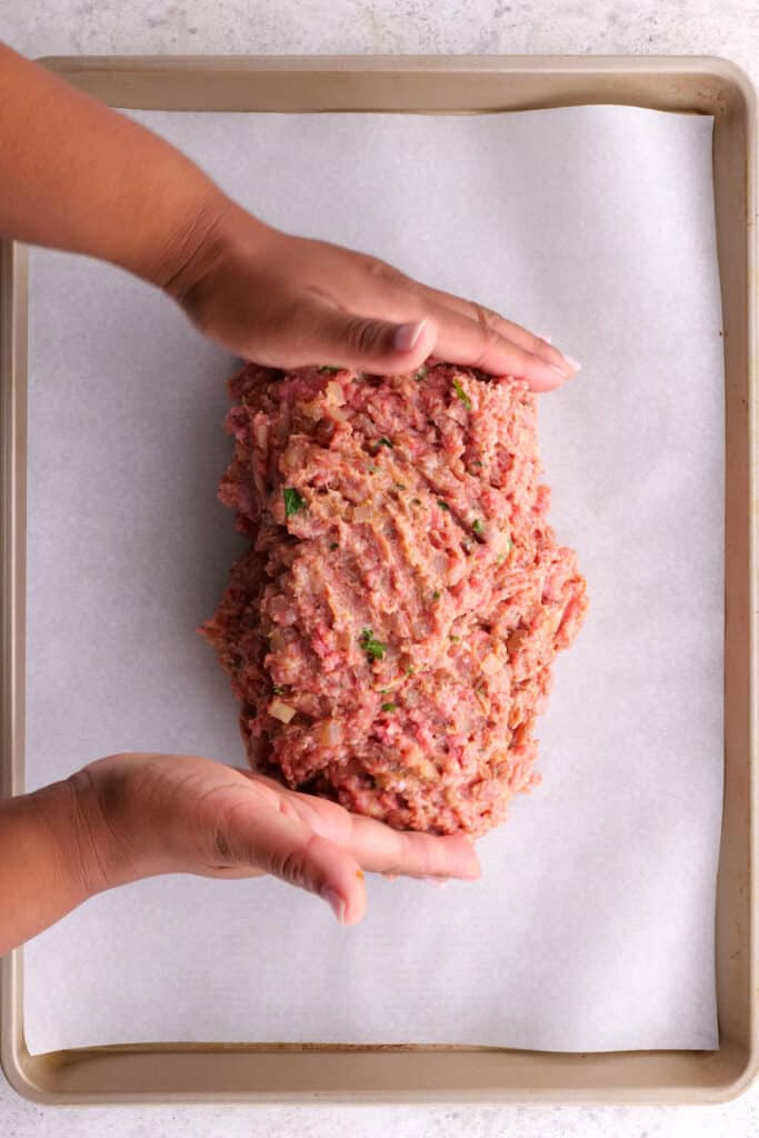 shaping the meatloaf