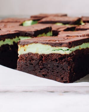 Green Brownies Dessert closeup photo for St. Patricks Day
