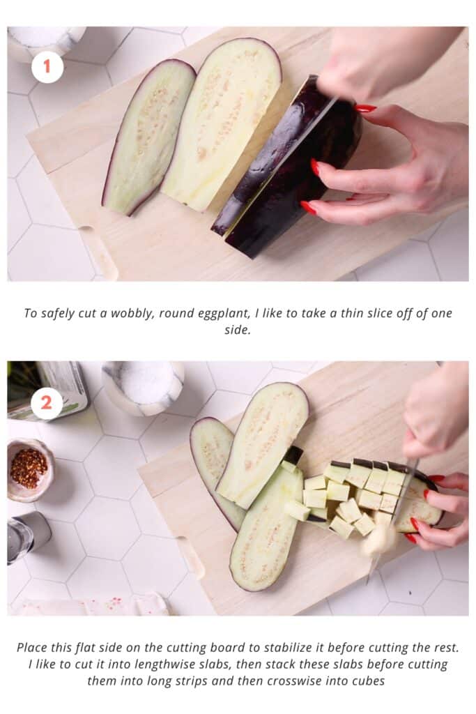Step-by-step guide on how to cut and prepare a wobbly eggplant