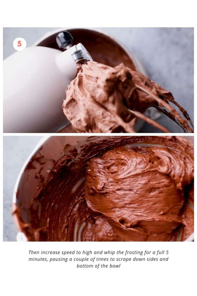 Whipping frosting on high speed for 5 minutes using a stand mixer