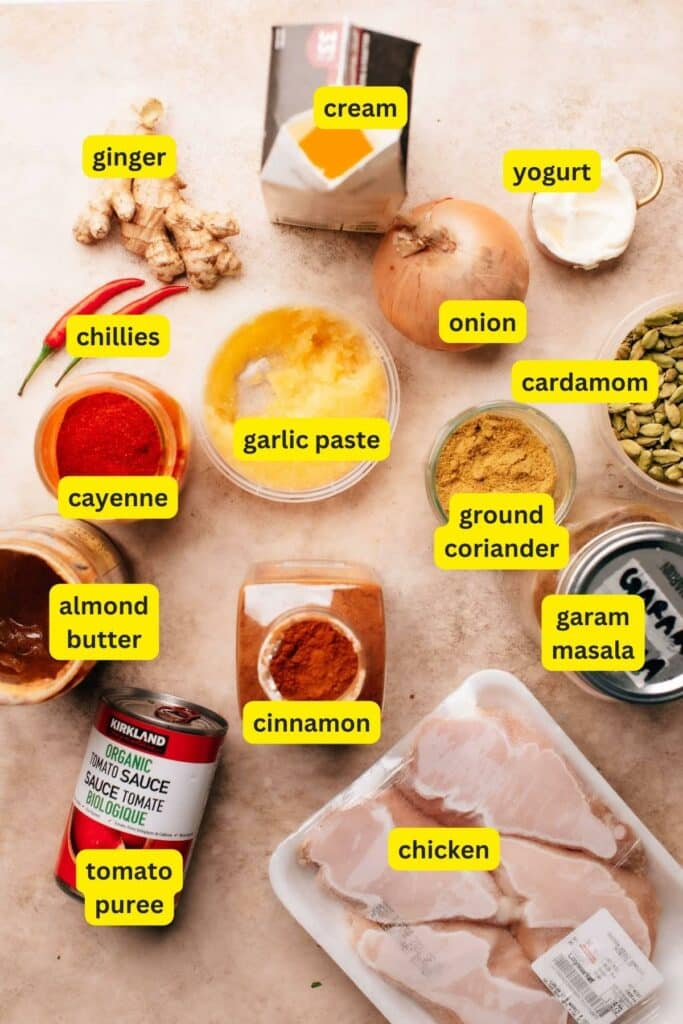 Chicken Korma ingredients.