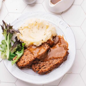 Meatloaf with healthy sides.