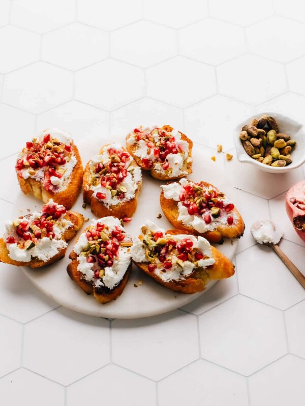 Goat Cheese appetizer with pomegranate and pistachios.