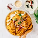 Basmati rice recipe cooked on a plate with chicken.