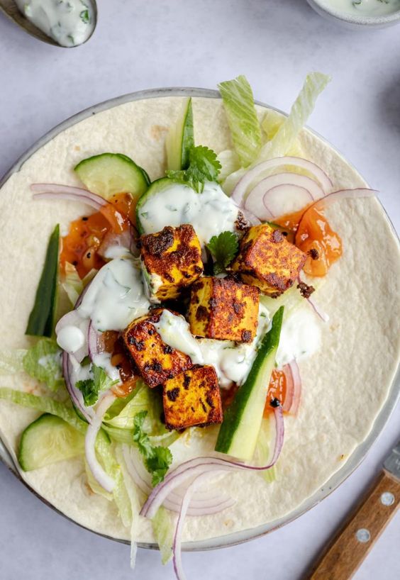Spiced Paneer Wrap in Plate