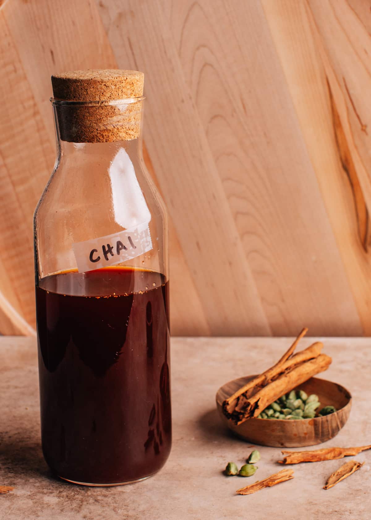 Concentrate chai in glass bottle