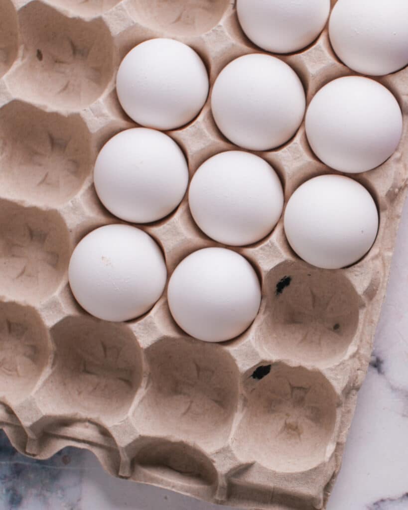 Eggs in a carton.