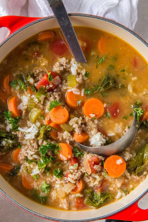 Ground Turkey Soup With Kale + Rice