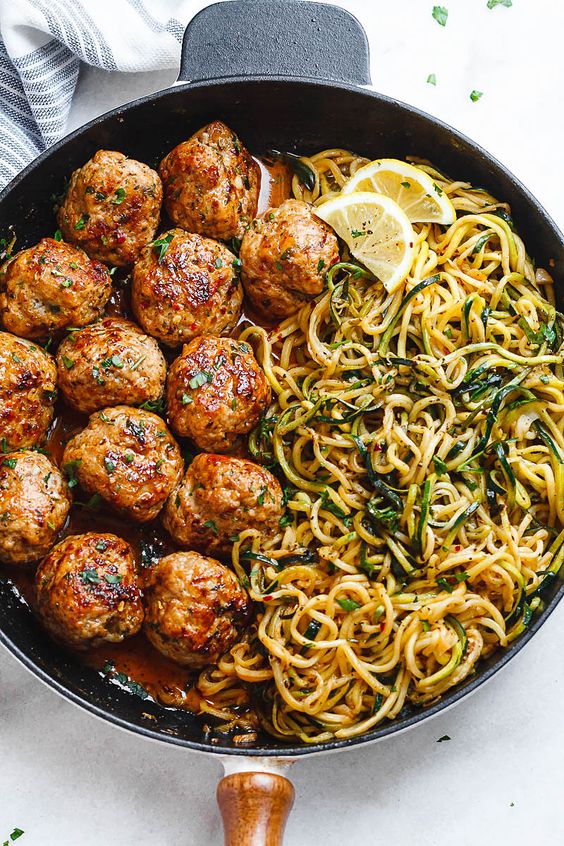 Garlic Butter Meatballs and Zucchini Noodles