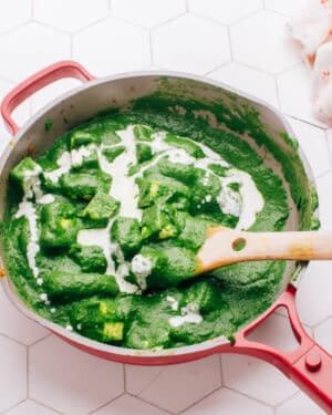 Palak Paneer with cream topping