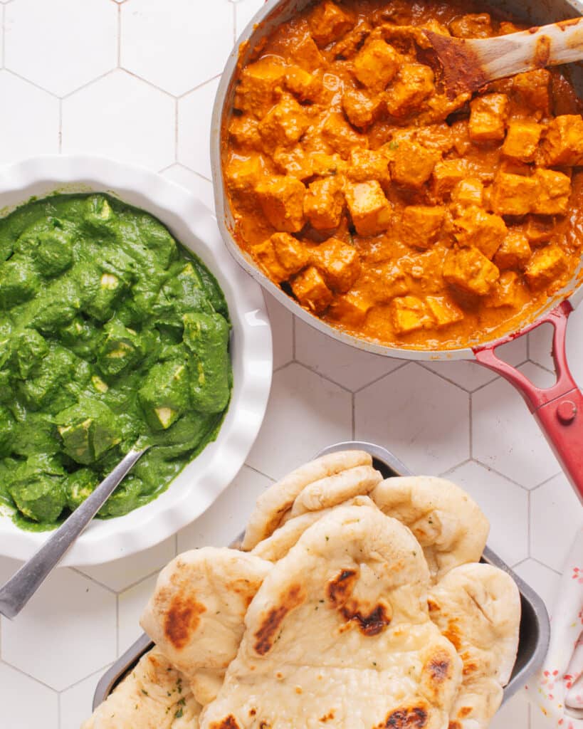 Palak Paneer and Butter Paneer recipes with naan.