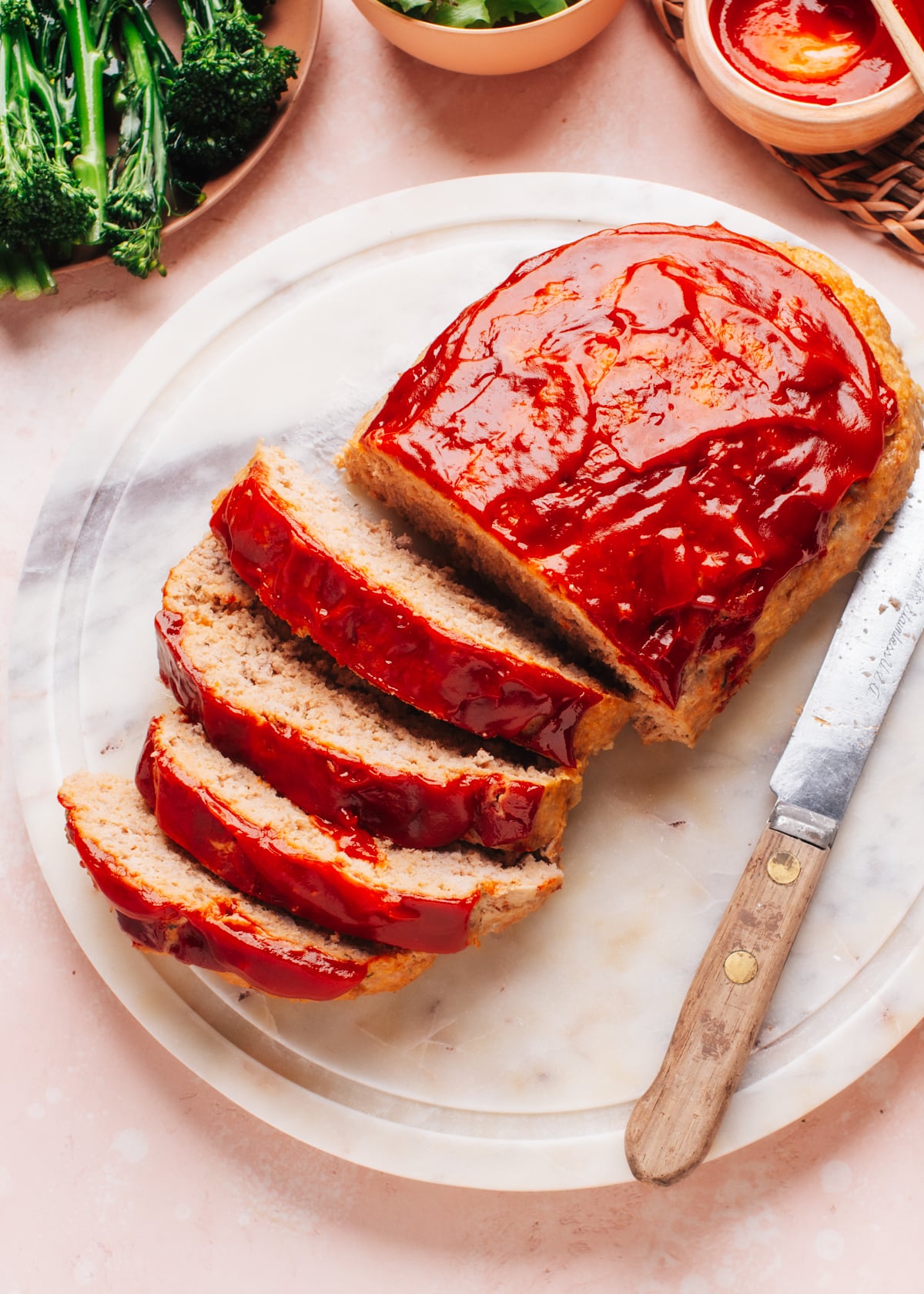 Meatloaf in plate with knife 