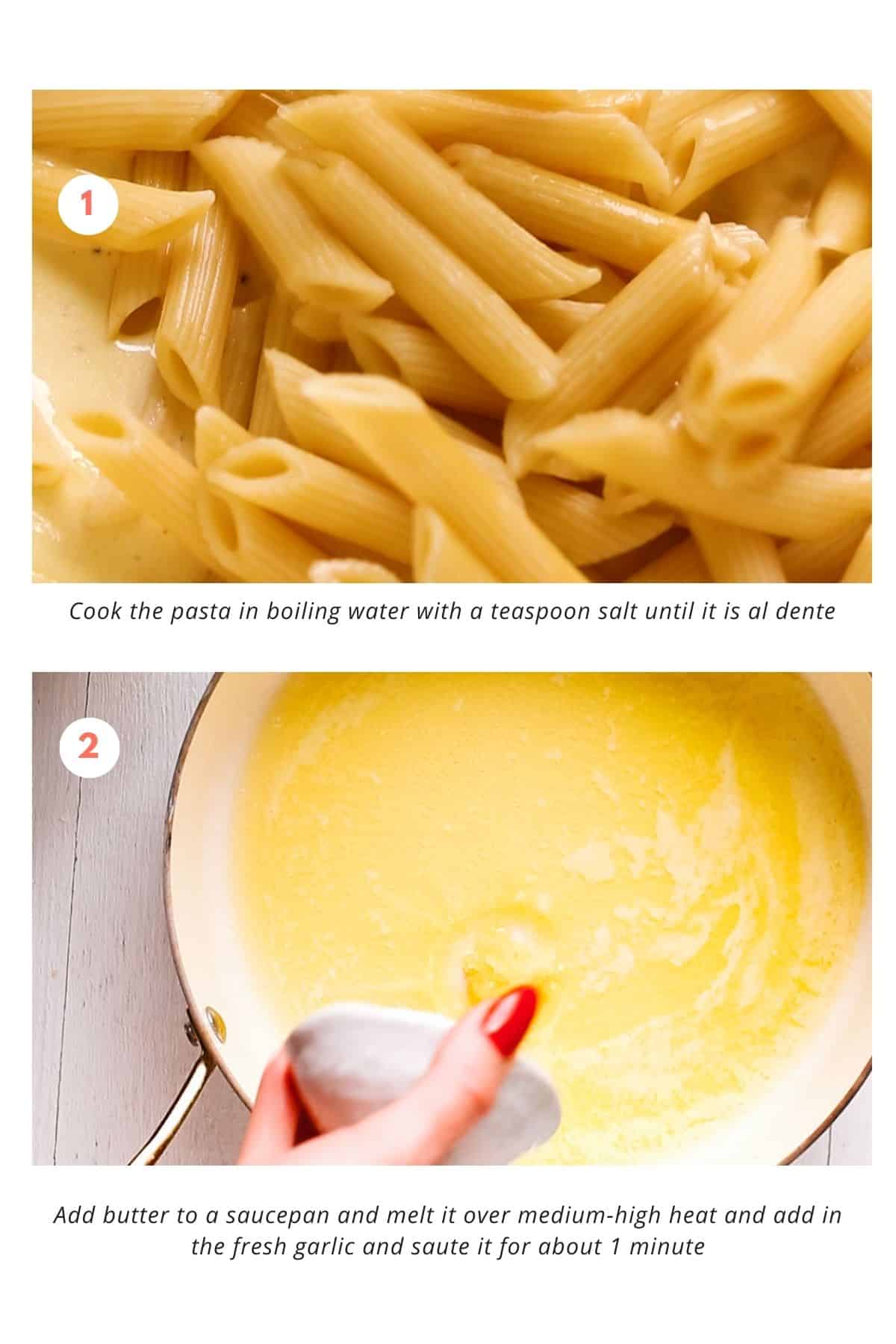 Cook pasta and melt butter in pan