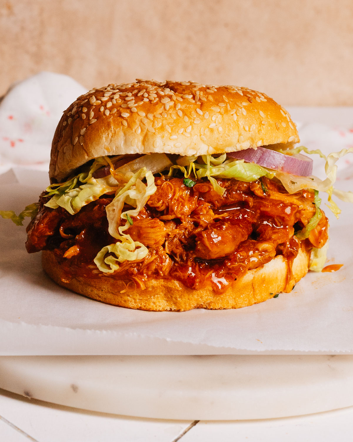 Crockpot BBQ Chicken in a sandwich. 