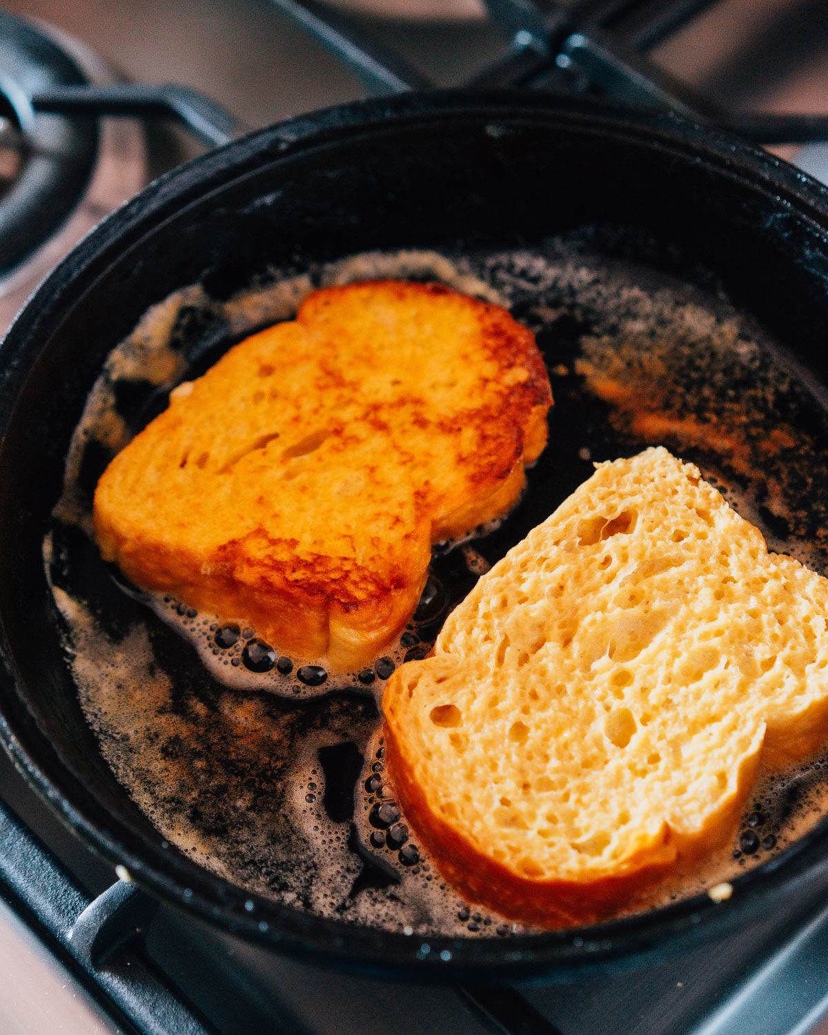 Steps of making french toast.