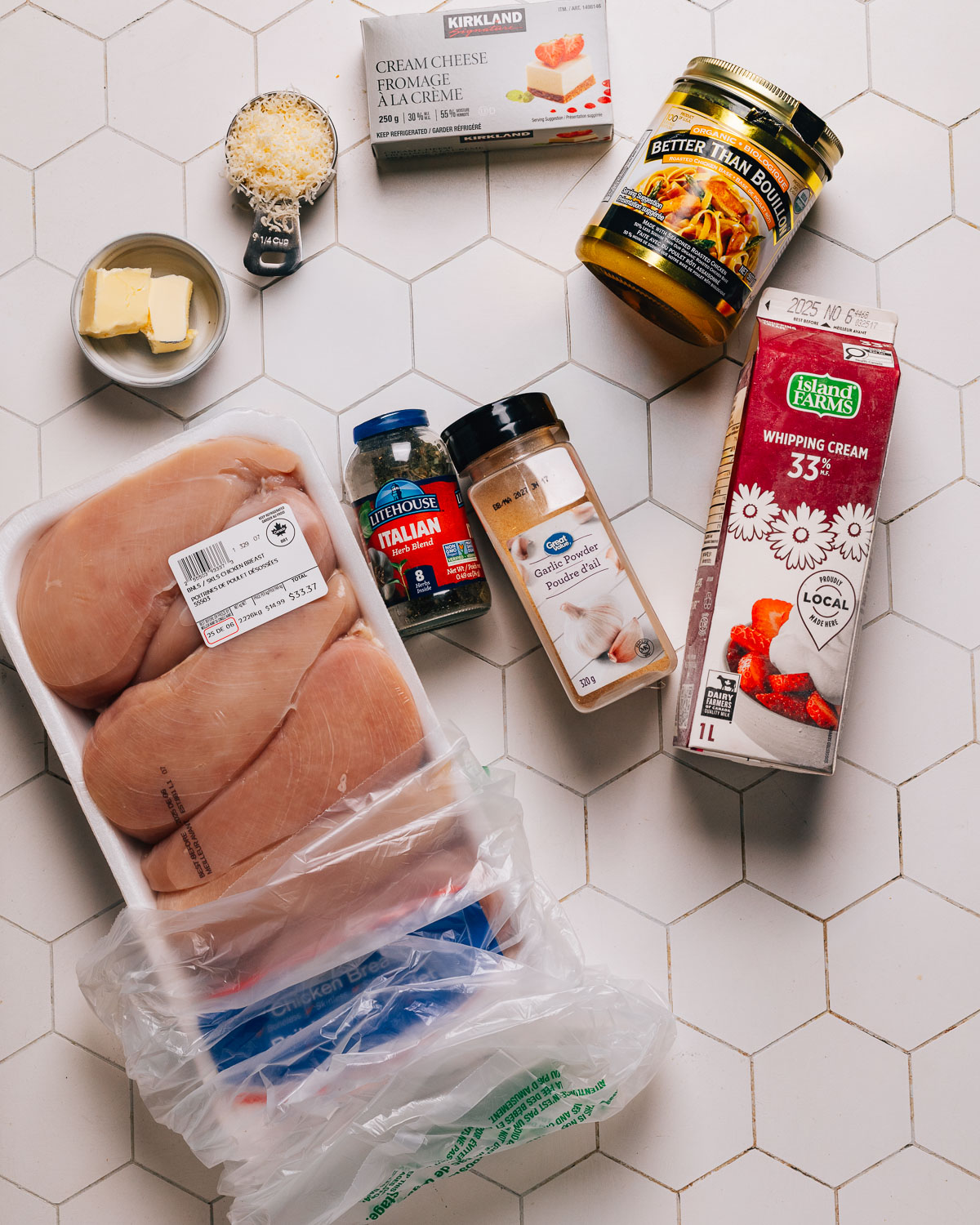 Crock Pot Garlic Parmesan Chicken Ingredients on the counter.