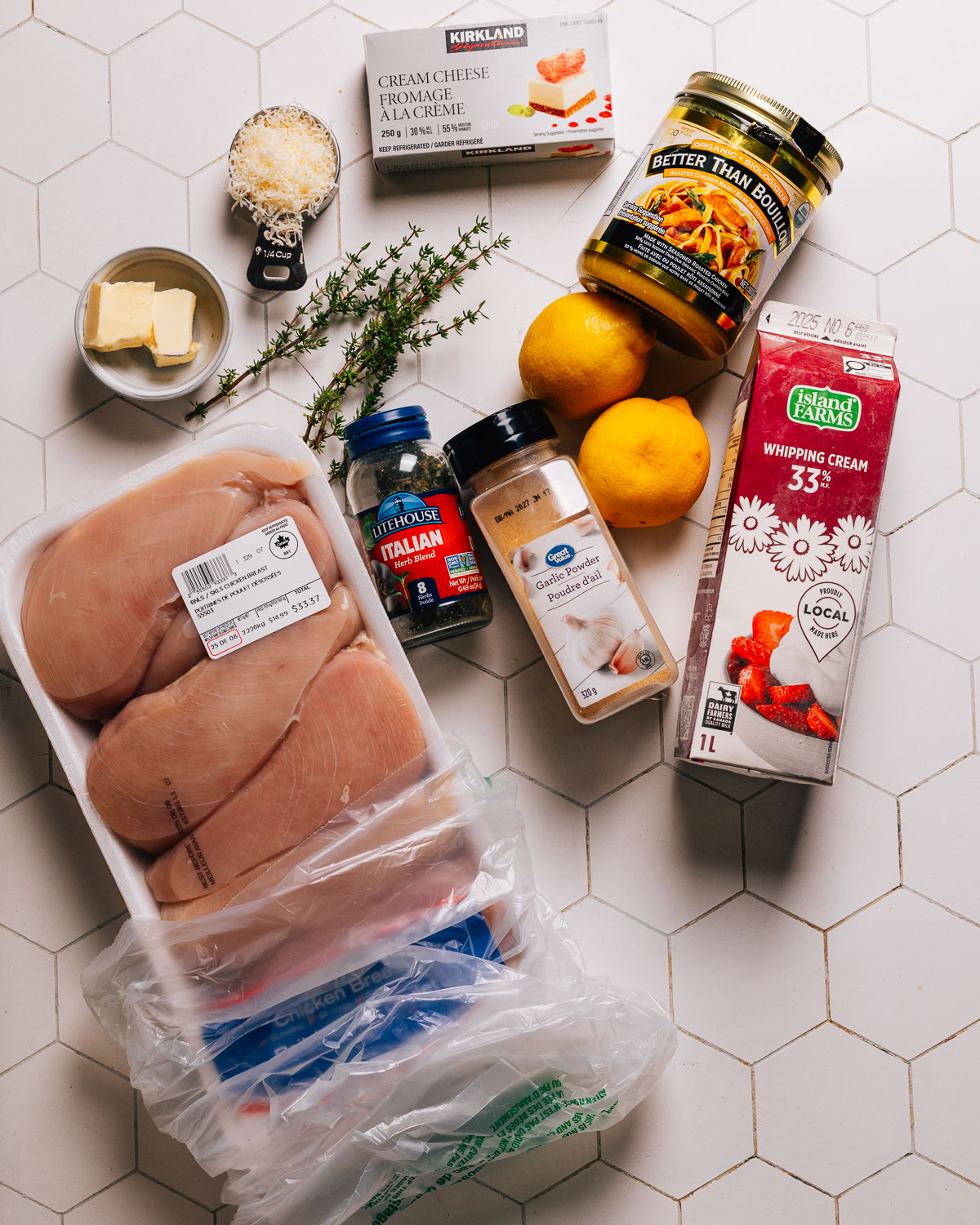 Ingredients for Crockpot Lemon Chicken on the countertop.