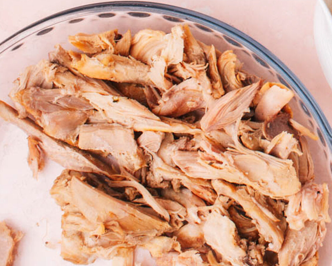 Leftover thanksgiving turkey on a pie plate.