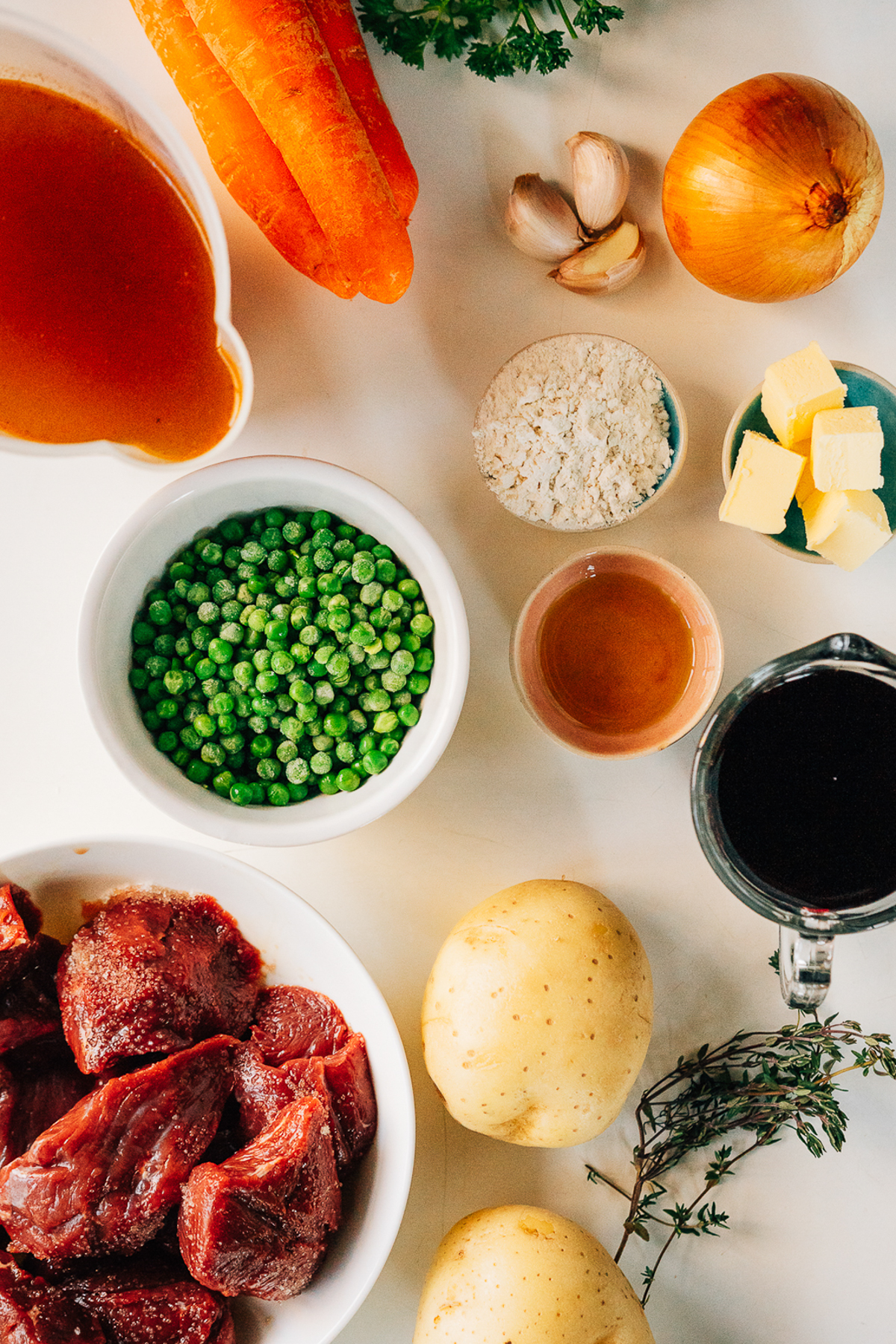Ingredients for Pressure Cooker Beef Stew on the countertop.
