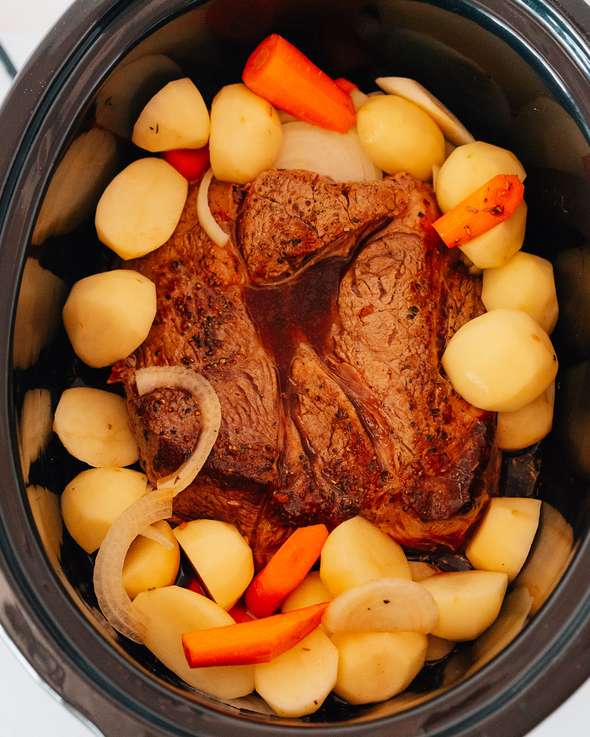 Steps for making chuck roast in crock pot.