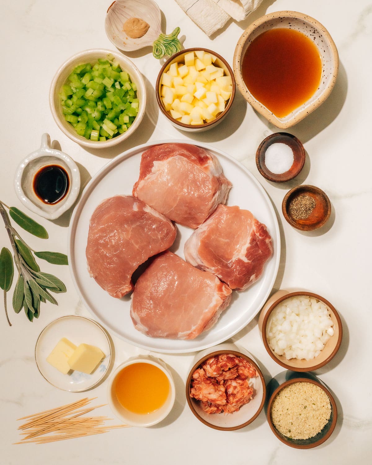 Ingredients for stuffed pork chops.