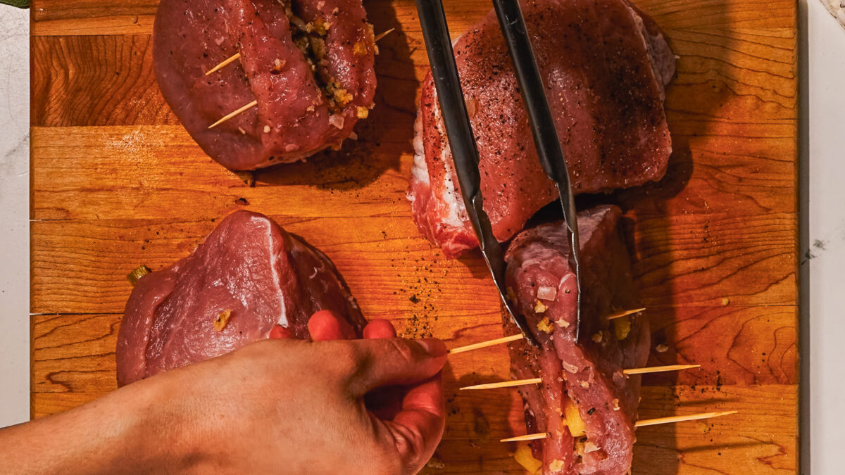 Steps of making Stuffed Pork Chops recipe.