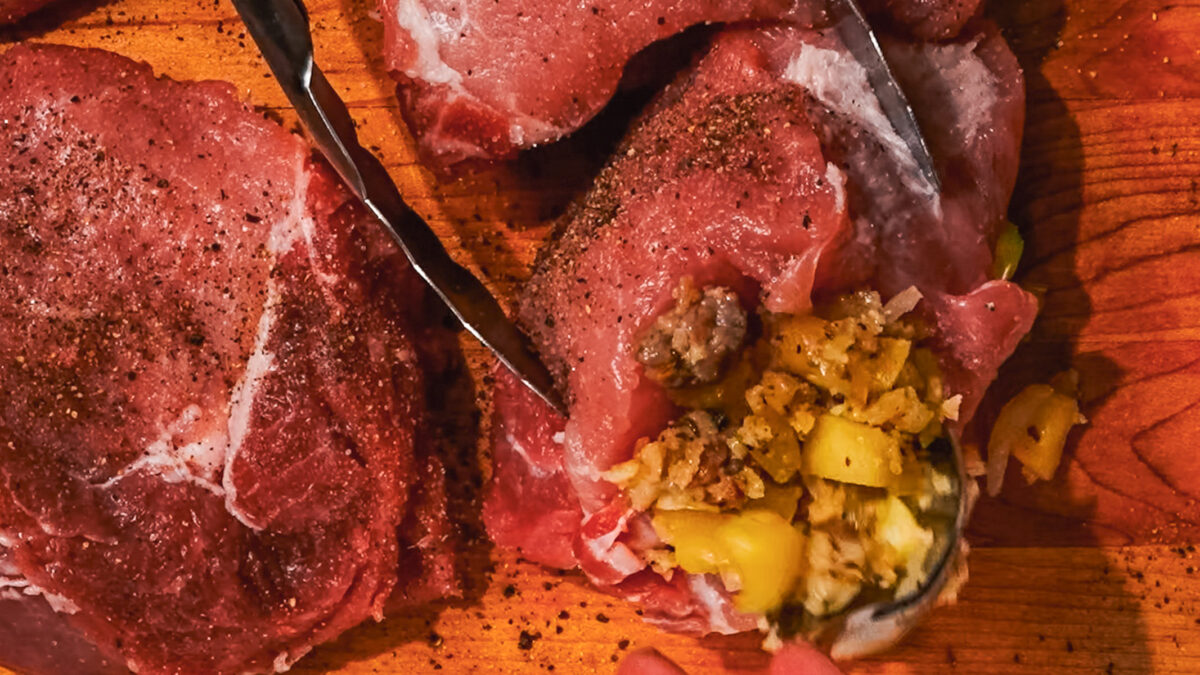 Steps of making Stuffed Pork Chops recipe.