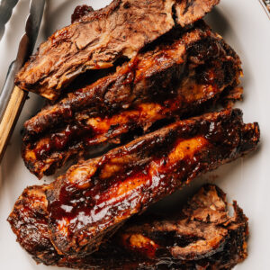 Oven baked Beef Ribs recipe finished on a plate.