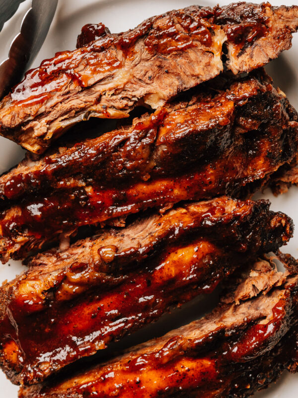 Oven baked Beef Ribs recipe finished on a plate.