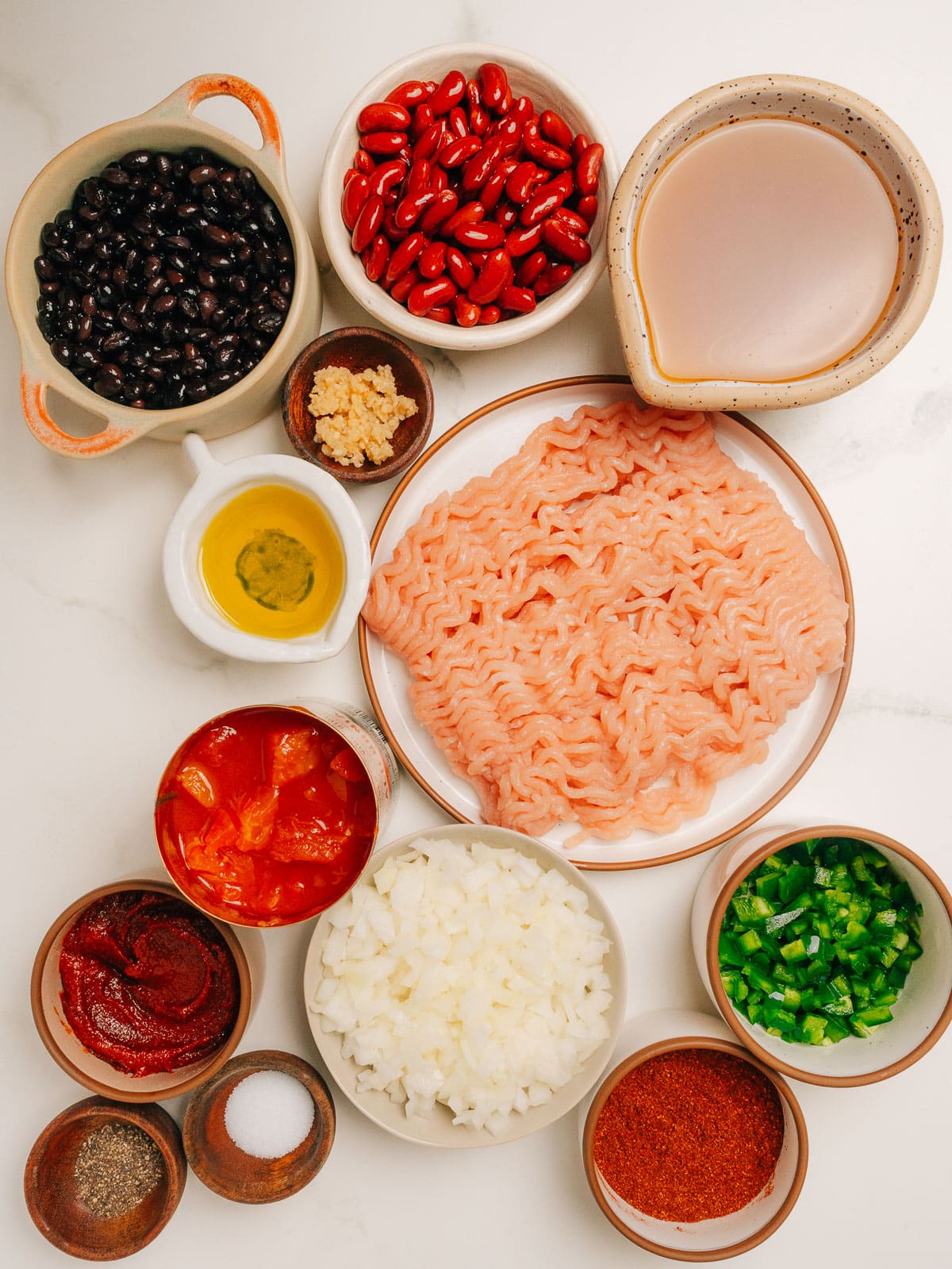Turkey Chili Crockpot Recipe Ingredients on the counter.