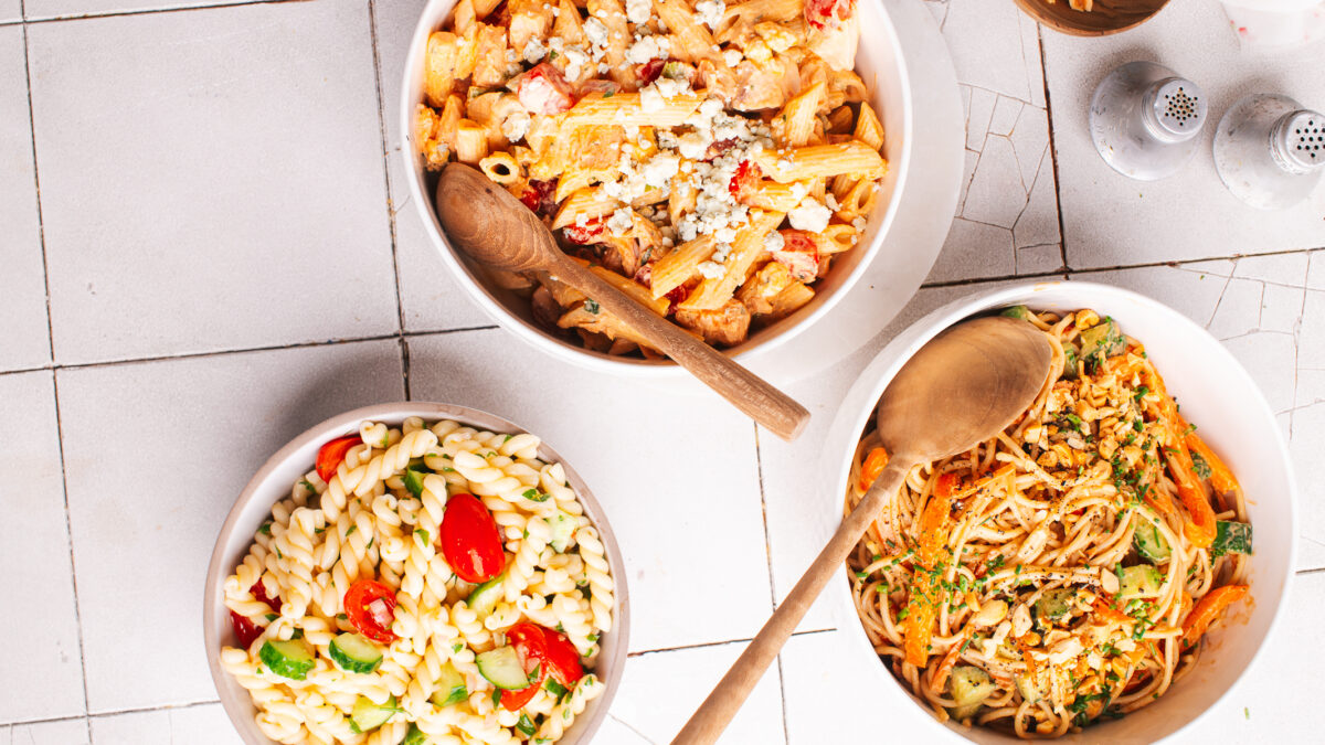 BBQ Side dish recipes on a counter.