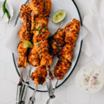 Tandoori Turkey Kebabs with cucumber raita.