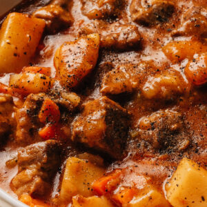A bowl of pork stew.